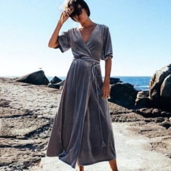 Pearl-Silver Velvet Zara Midi dress - Picture 3 of 5